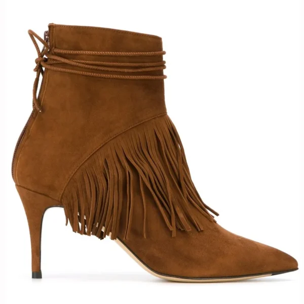 2025 Classic Style Color Zipper Open-close New Fashion Tassels  Decoration High Heel Women Ankle Boots Shoes - Image 3