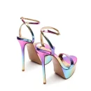 Exquisite Handmade Stylish Style Lace up Top Quality Gradient  Purple Sexy Woman High Heel Sandals