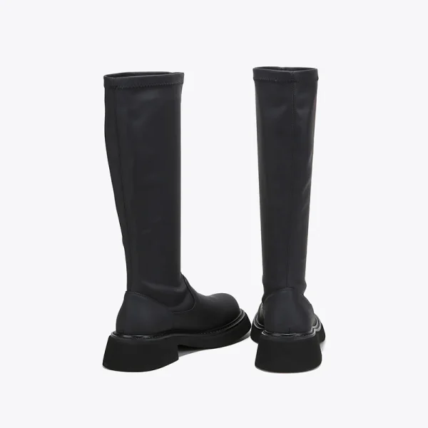 Pu Black British Style Breathable Stretch Knee High Knight Boots - Image 4