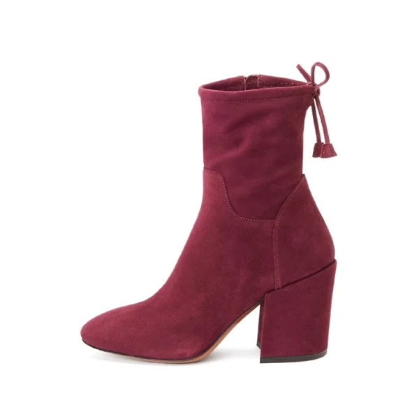 Shoes Genuine Leather Pointed Chunky High Heel Women Ankle Boots - Image 5