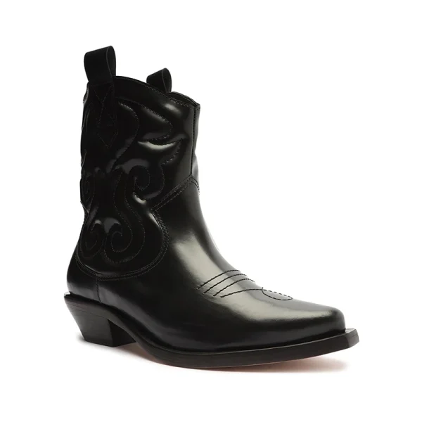Stylish Winter Women's Boots square Heel Trend Cowhide Upper Black Cowboy Boots - Image 2