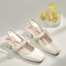 2025 New Design Luxury Genuine Leather Chunky Heels Elegant Women's Pumps