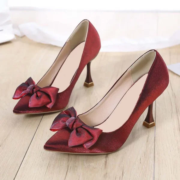 2025 New High Heels for Ladies Fashionable Office Shoes with Pointy Toe, Shallow Opening, Satin Bow High Heels Shoes for Women - Image 6