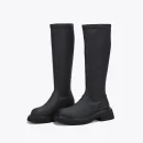 Pu Black British Style Breathable Stretch Knee High Knight Boots