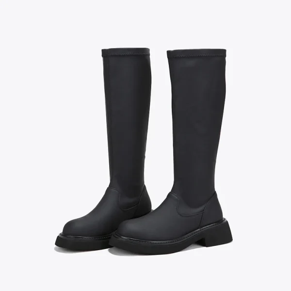 Pu Black British Style Breathable Stretch Knee High Knight Boots - Image 6