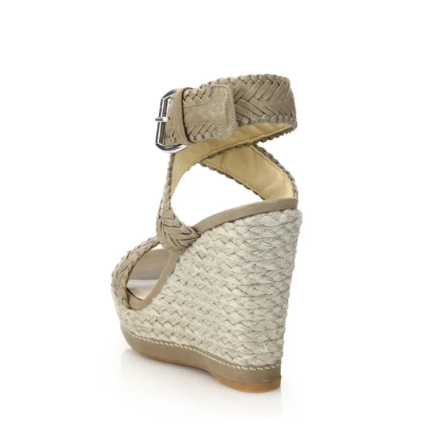 Beige Genuine Leather Woven Upper Buckle Strap Open Round Toe Fashion New Style High Heel Women Wedge Sandals Flat Shoes - Image 6