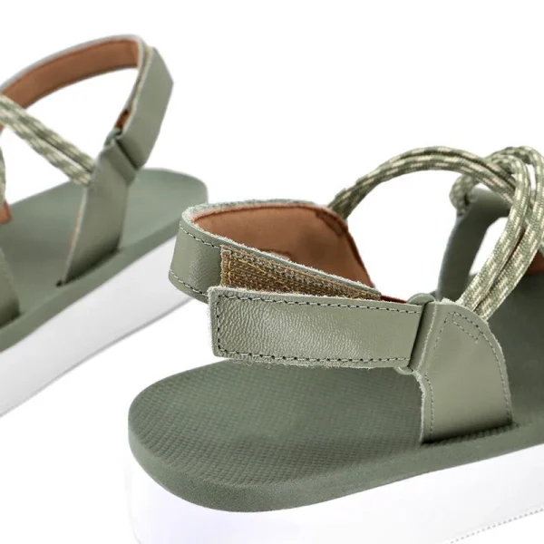 Flat Sandals Women 2025 New Green Summer Flat Shoes Fairy Wind Leather Beach Sandals - Image 5