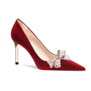 Luxury Atmosphere Wedding Party Ladies High-heeled Dress Shoes Summer Stiletto Red High-heeled Shoes