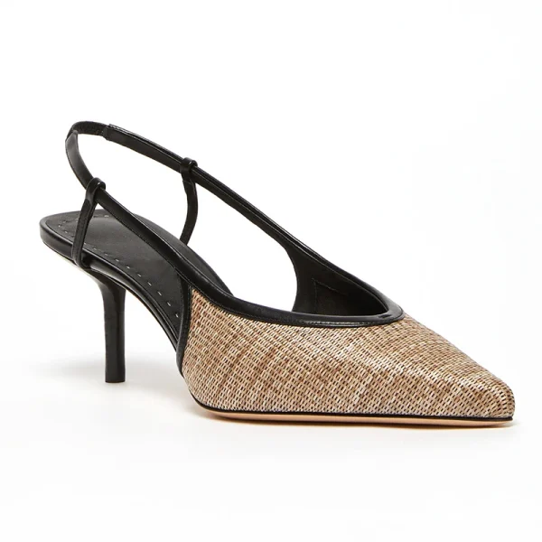 2025 New Trend Glamorous Elasticated Sling Back Strap Pointed Toe Low Heels Sandals Shoes - Image 6