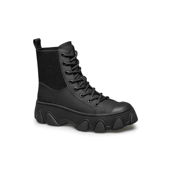 Black Trendy Women's Leather Upper Ankle Boots Fashion Winter Flat Women's Boots - Image 5