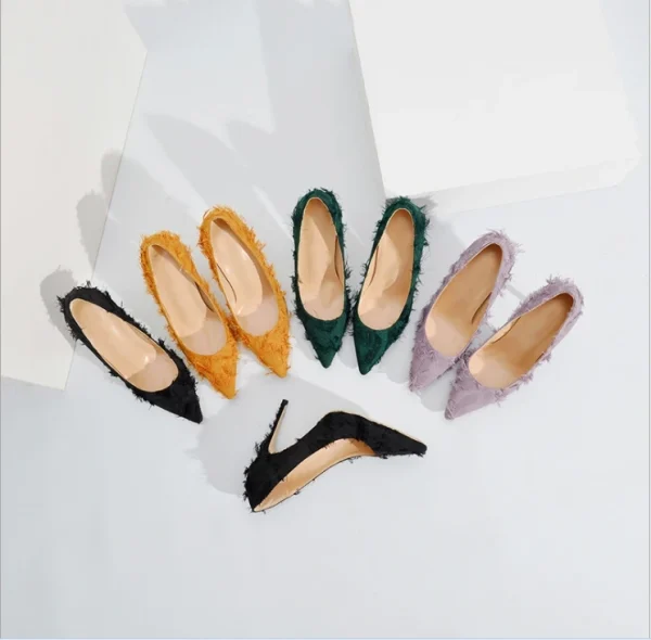 Fashion Fairy High Heel Shoes Thin Prong Head Hollow Sweet Fluffy Women Pumps Party Dress Shoes - Image 5