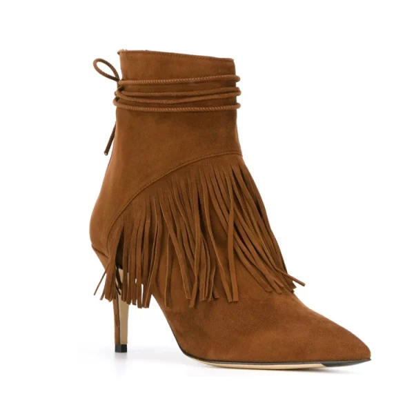 2025 Classic Style Color Zipper Open-close New Fashion Tassels  Decoration High Heel Women Ankle Boots Shoes - Image 4