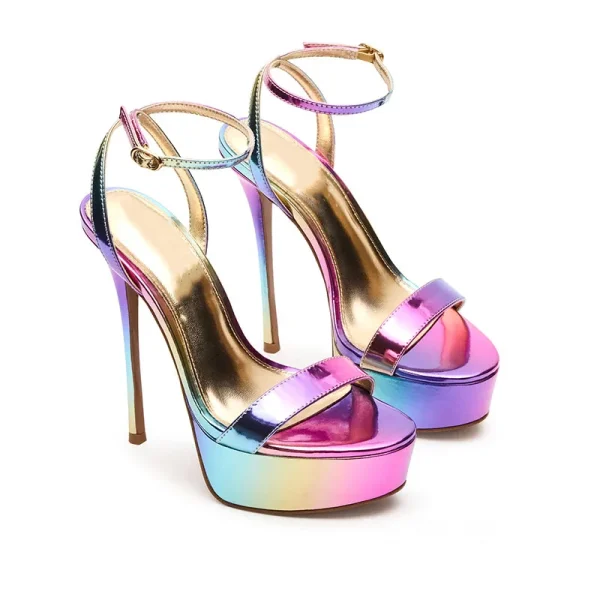 Exquisite Handmade Stylish Style Lace up Top Quality Gradient  Purple Sexy Woman High Heel Sandals - Image 5