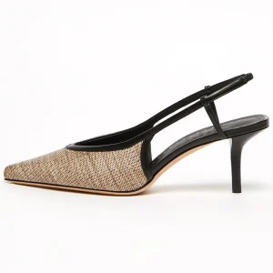 2025 New Trend Glamorous Elasticated Sling Back Strap Pointed Toe Low Heels Sandals Shoes