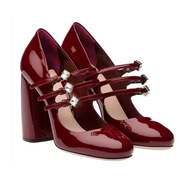 New Fashion Design Thick Heel Round Toe Dress Shoes High Heel Women Pumps Strap Shiny Leather Heels for Ladies Other Sandals - Image 4