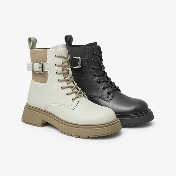 Trend All-match White Flat PU Leather Women's Winter Boots Martin Boots - Image 2