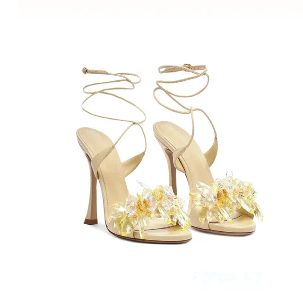 Fashion Style Exquisite Handmade  With Yellow Diamond Lace up High Quality Sexy Women's High Heel Sandals - Image 2