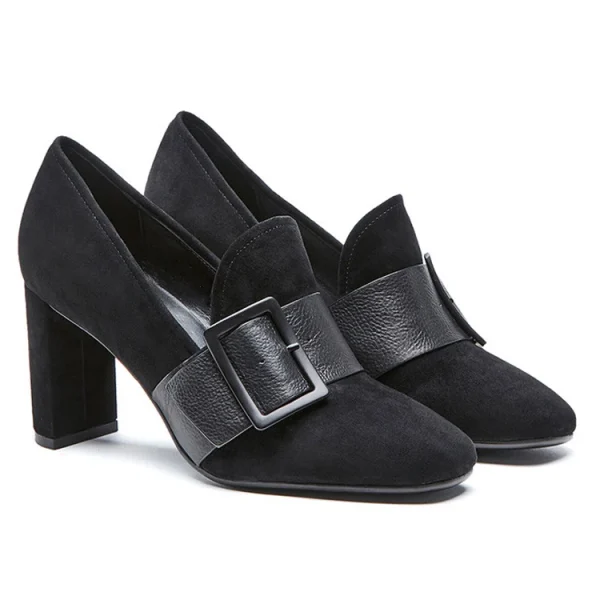 New Design Fashion Leather High Heels Shoes for Women Pumps Ladies Block Heels Loafers Shoes - Image 5