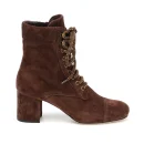 Hot Selling Fashion Leather High Heel Women Ankle Boots Lace up Long High Boots Light Winter FUR
