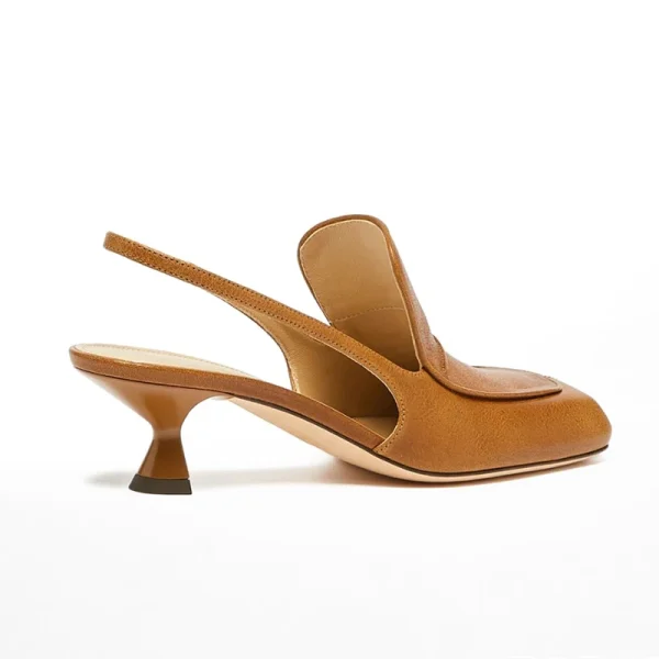 Fashion Vintage Look Facstory Close square Toe Moca Heel Slingback Loafers Women Sandals Shoes - Image 6