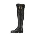 Latest Fashion Style Genuine Leather Strap Buckle Design Round Toe Flat Women Knee Boots Shoes Lady
