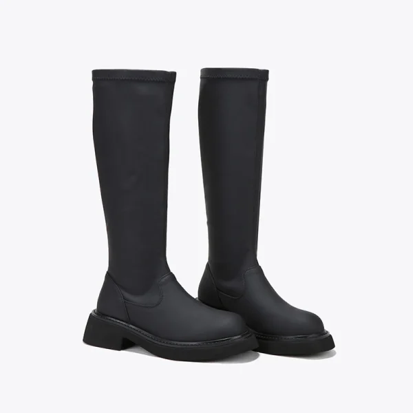 Pu Black British Style Breathable Stretch Knee High Knight Boots - Image 5