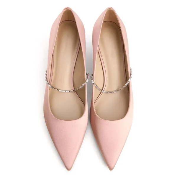 Fashion Commute Luxury Satin Embellished-Strap Pointed-Toe Low Heel Women Pumps Shoes - Image 5