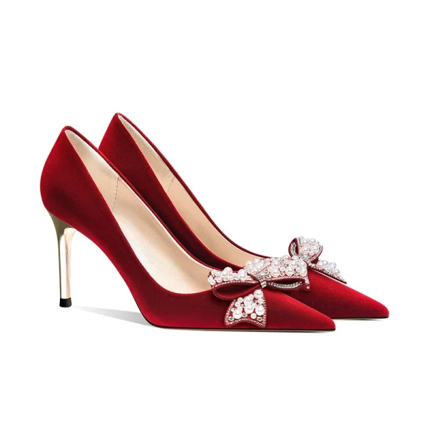 Luxury Atmosphere Wedding Party Ladies High-heeled Dress Shoes Summer Stiletto Red High-heeled Shoes - Image 2