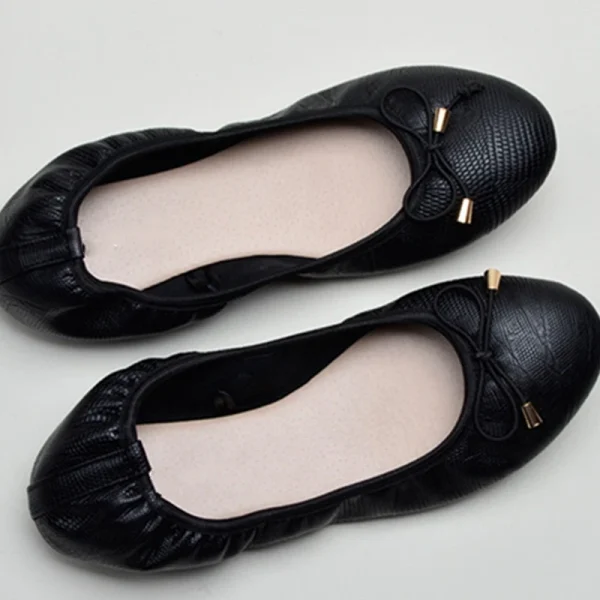 2025 High Quality Fashion Ladies Leather Bow Dance Comfortable Flat Shoes Women's Casual Shoes - Image 2