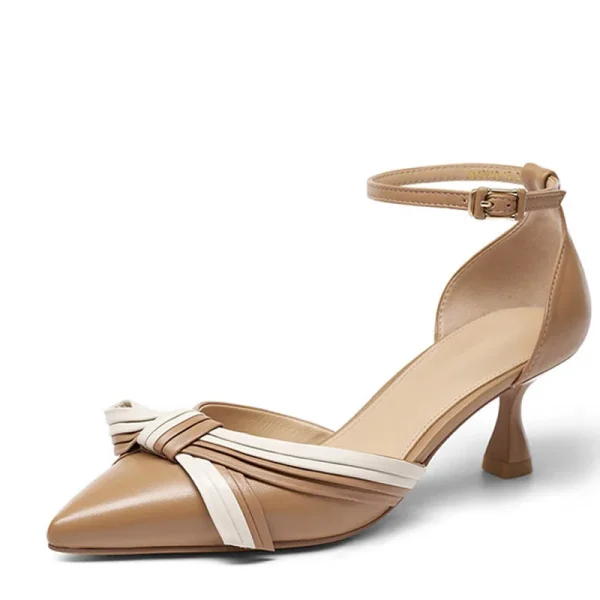 Personalized Process Pointed Toe Design Genuine Leather Ankle Strap Lady High Heel Shoes - Image 2