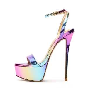 Exquisite Handmade Stylish Style Lace up Top Quality Gradient  Purple Sexy Woman High Heel Sandals