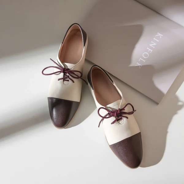 Fashion Lace up TPR Sole Multicolor Genuine Leather Brogues Formal Flat Women's Casual Shoes Oxford Dress Shoes - Image 5
