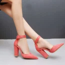 2025 New Fashion Summer Pointed Toe Chunky Thick High Heels Ankle Strap Women Sandals Shoes