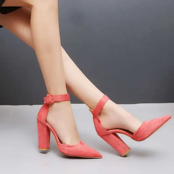 2025 New Fashion Summer Pointed Toe Chunky Thick High Heels Ankle Strap Women Sandals Shoes - Image 4
