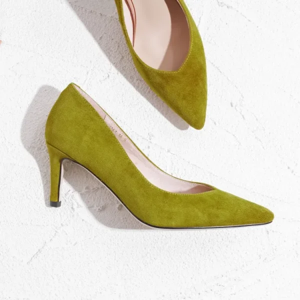 Fashion Classic Zapatos Mujer Designers Yellow Kid Suede Pointed Toe Party Ladies Heel Shoes Women's Pumps - Image 2