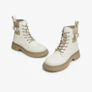 Trend All-match White Flat PU Leather Women's Winter Boots Martin Boots