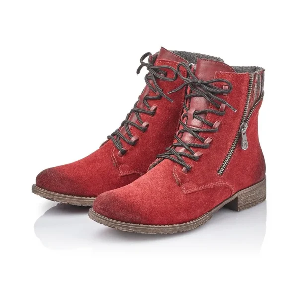 Autumn and Winter New European Style Lace-up Side Zipper Red Genuine Leather Women's Ankle Boots - Image 3