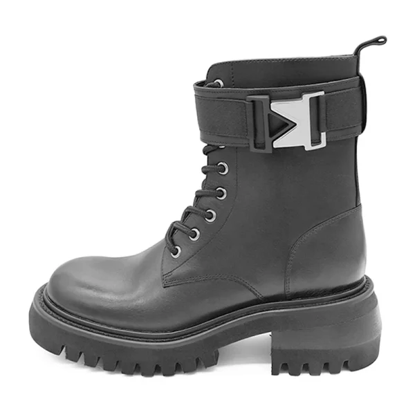 Absolute Strength Trend Modern Style Round Head Flat Bottom PU Leather Martin Boots - Image 4