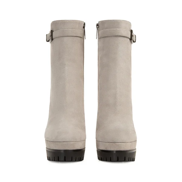 Women, Mid Boots Cow Suede, Stiletto Winter Boots Grey High Quality Silver PU Leather Top Grade Daily Life - Image 4