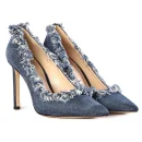 Summer New Design Trend Luxury Comfortable Frayed Denim 10cm High Heel Pointed Toe Women Pumps Shoes