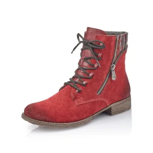 Autumn and Winter New European Style Lace-up Side Zipper Red Genuine Leather Women's Ankle Boots