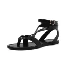 Summer Fashion Black Natural Leather Open Toes Strap Women's Casual Shoes Thong Ladies Flats Sandals
