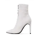Genuine Leather Upper Lace up and Zipper Pointed Toe Beautiful 7 cm Thin High Heel Rubber Women Fashion Cheap White Gothic Boots