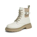 Trend All-match White Flat PU Leather Women's Winter Boots Martin Boots