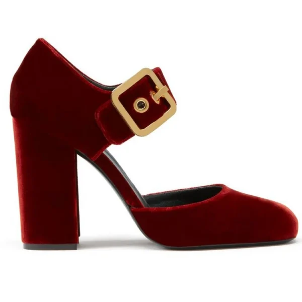 Burgundy Leather for Summer Fashion Block Heels Sandals Shoe for Woman High Heels Women 2025  Leather Ladies Dress Shoes - Image 4