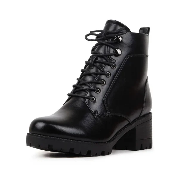 Autumn and Winter Casual PU Thick Heel Warm Retro Ladies Non-slip Wear-resistant Martin Boots