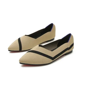 Fashion Casual Breathable Soft Soles Foldable Knit Flat Slip-on Pointed Toe Women Knit Shoes