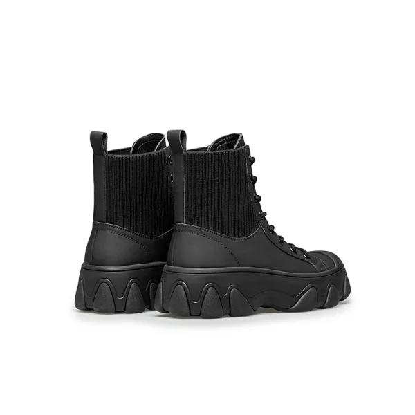 Black Trendy Women's Leather Upper Ankle Boots Fashion Winter Flat Women's Boots - Image 6