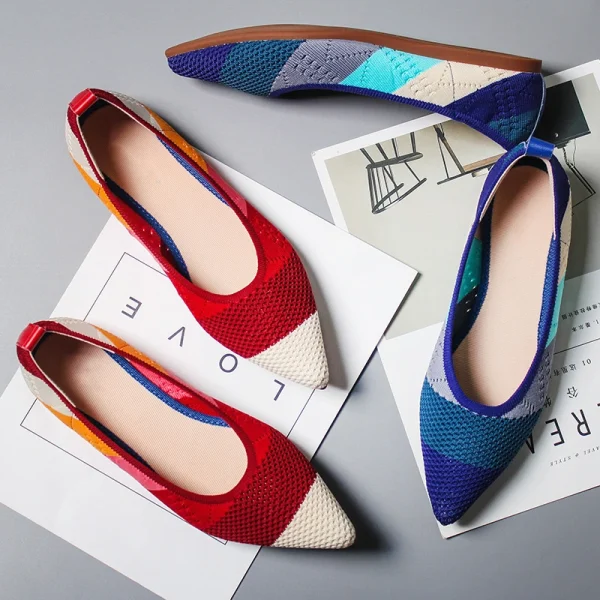 Washable Environmental protection Material Flying Knit Upper Casual Comfortable Women Flexible Flats Shoes - Image 2
