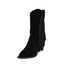 Autumn/winter Vintage Fringe Brown Boots, Flat Calf Upper, Flat Root Cowgirl Boots